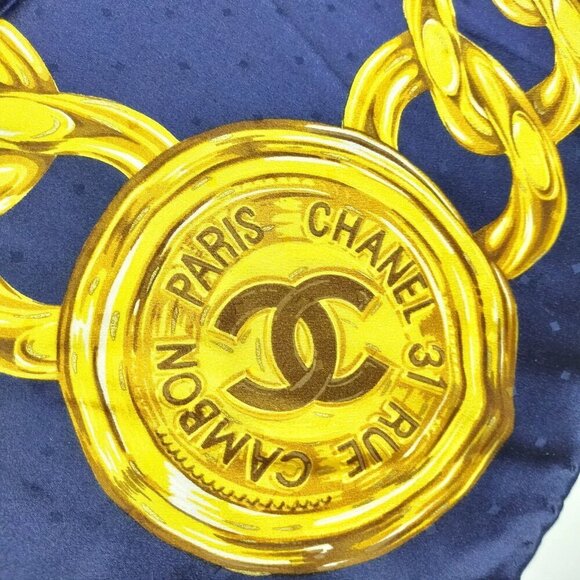 100% Authentic Chanel Scarf Navy Blue Silk100% - Picture 7 of 9